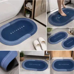 Anti-Skid Water Absorbent Oval Bathroom Mat – Quick Dry Rubber Floor Doormat for Bathroom & Kitchen ( blue, OS )